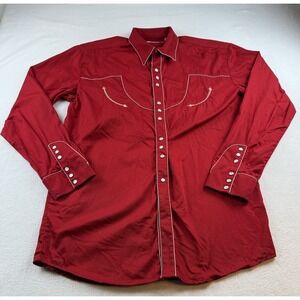 Vintage Drysdales Red Pearl Snap Button Up Shirt Size XLT Smile Pockets